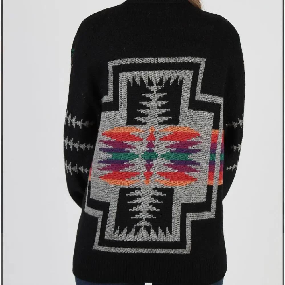 Pendleton Western Wear Black Knit Vintage 70s Unisex Wool L Sweater - Picture 2 of 11